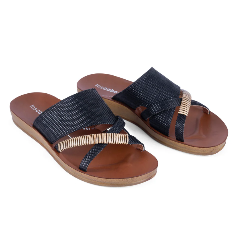 LOS CABOS BRIDE SANDAL BLACK RAFFIA