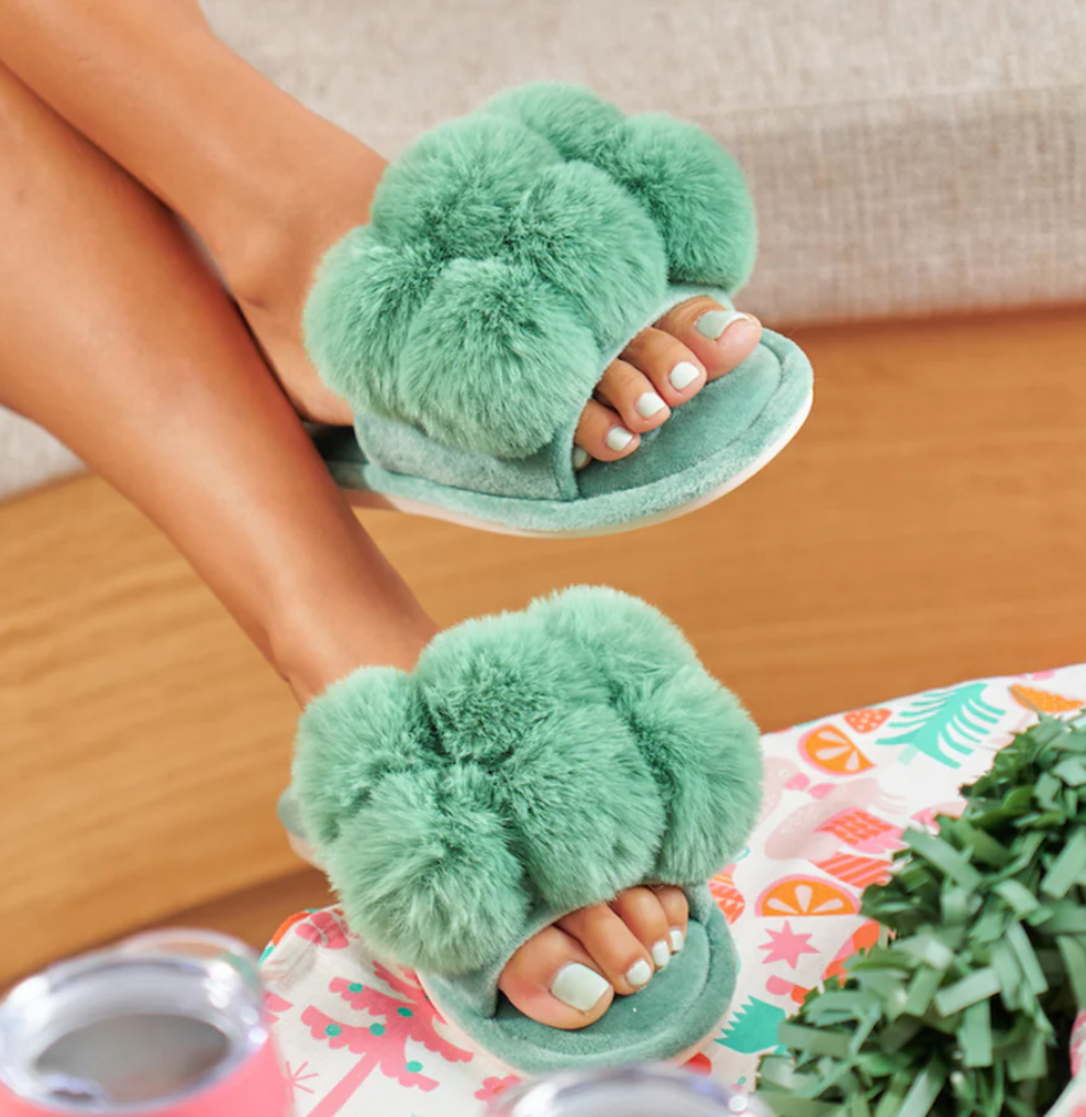 COSY LUXE SLIPPER POM POM SPEARMINT LGE