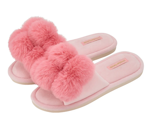 COSY LUXE SLIPPERS POM POM SHELL PINK LGE