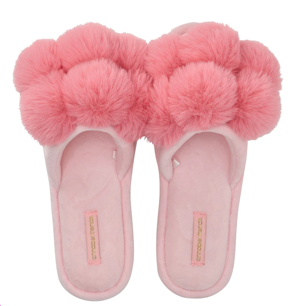 COSY LUXE SLIPPERS POM POM SHELL PINK LGE