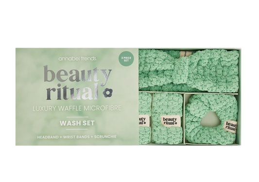 BEAUTY RITUAL LUXURY WAFFLE WASH SET 3 PC - MOSS