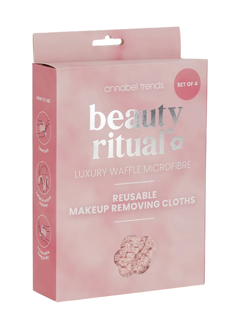 BEAUTY RITUAL LUXURY WAFFLE MAKEUP CLOTHES 4PC - DUSTY PINK