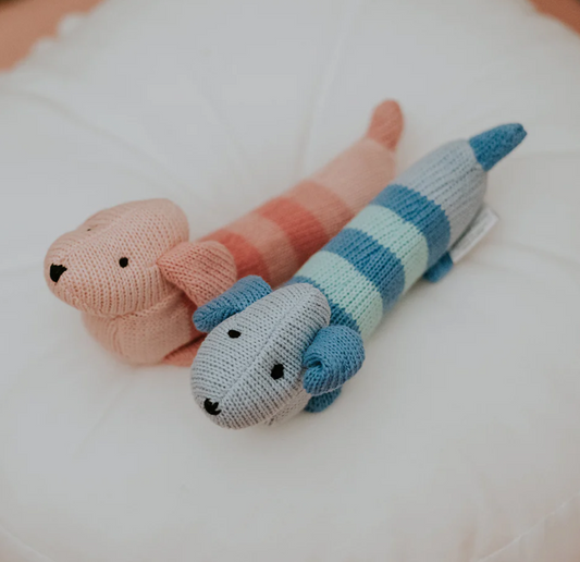 DACHSHUND KNIT RATTLE BLUE
