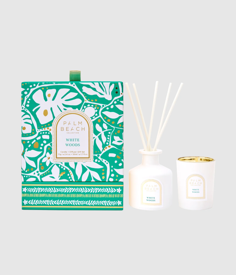 PALM BEACH CANDLE & DIFFUSER SET WHITE WOODS