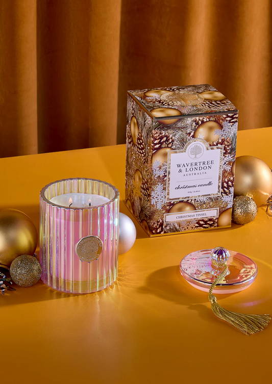 WAVERTREE & LONDON CHRISTMAS TINSEL CANDLE 410G