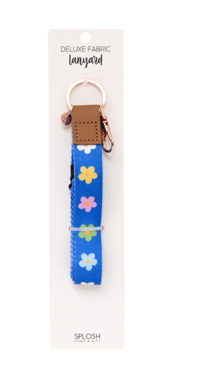 TEACHER BLUE FLORAL FABRIC LANYARD