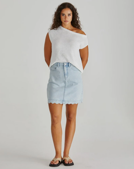 SASS VALE SCALLOPED DENIM SKIRT BLEACH