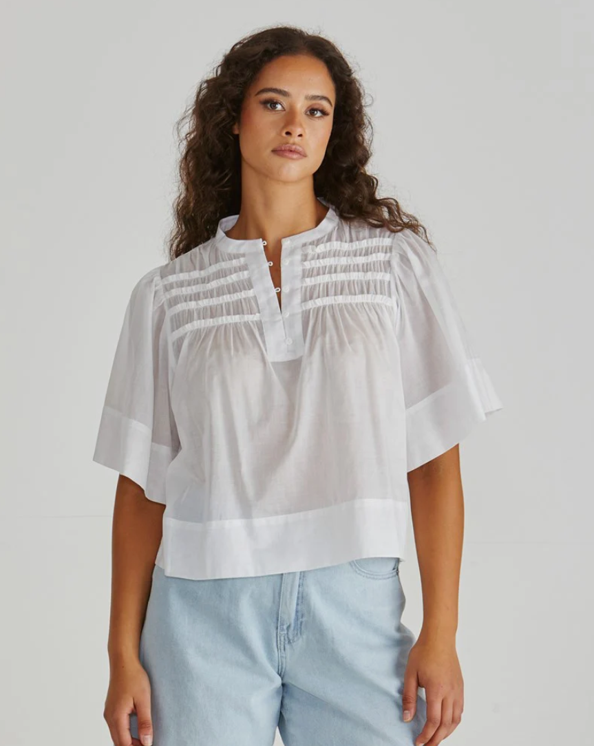 SASS PAMMI RUFFLE YOKE BLOUSE WHITE