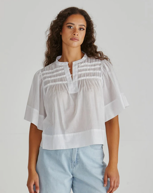 SASS PAMMI RUFFLE YOKE BLOUSE WHITE