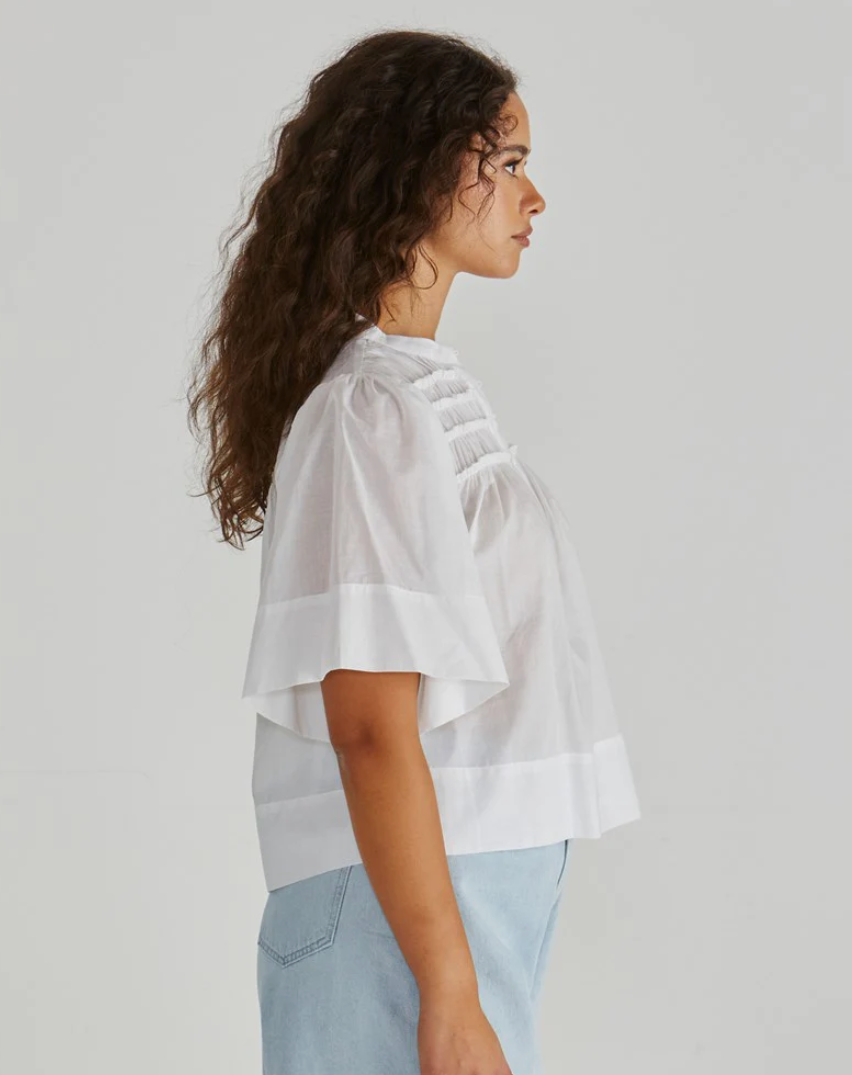 SASS PAMMI RUFFLE YOKE BLOUSE WHITE