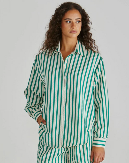 SASS HENRI SHIRT GREEN STRIPE