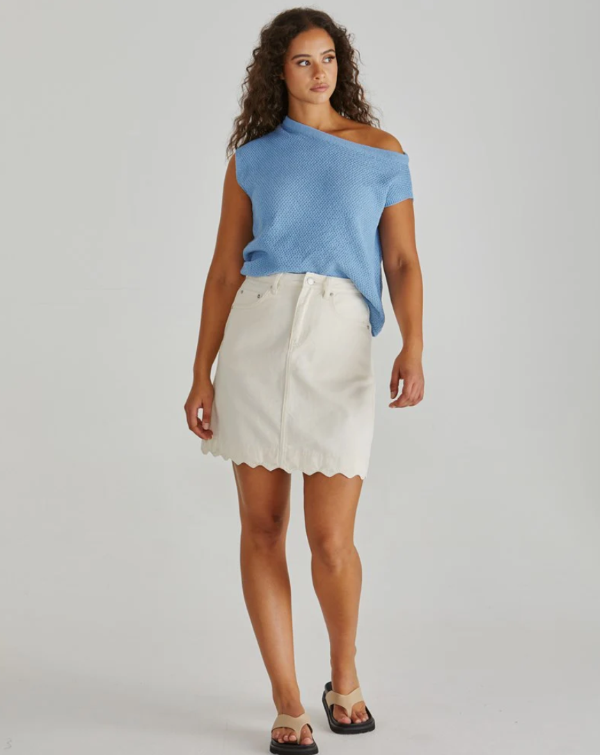 SASS VALE SCALLOPED DENIM SKIRT PARCHMENT