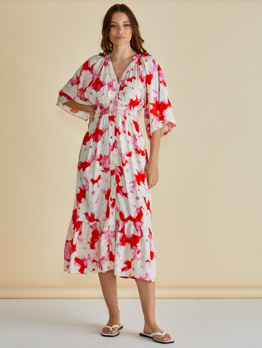 BETTY BASICS MOXIE DRESS RED FLORAL PRINT