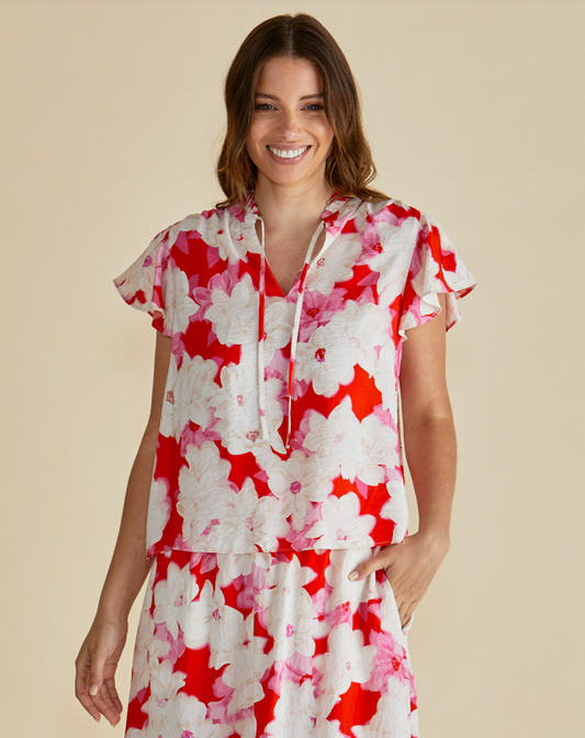 BETTY BASICS LYRA BLOUSE RED FLORAL PRINT