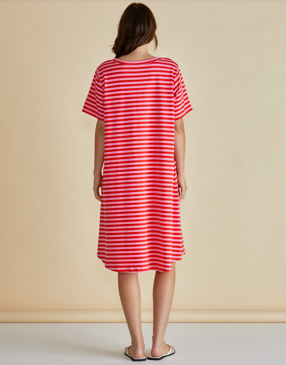 BETTY BASICS ELOISE T SHIRT DRESS PINK/ RED STRIPE