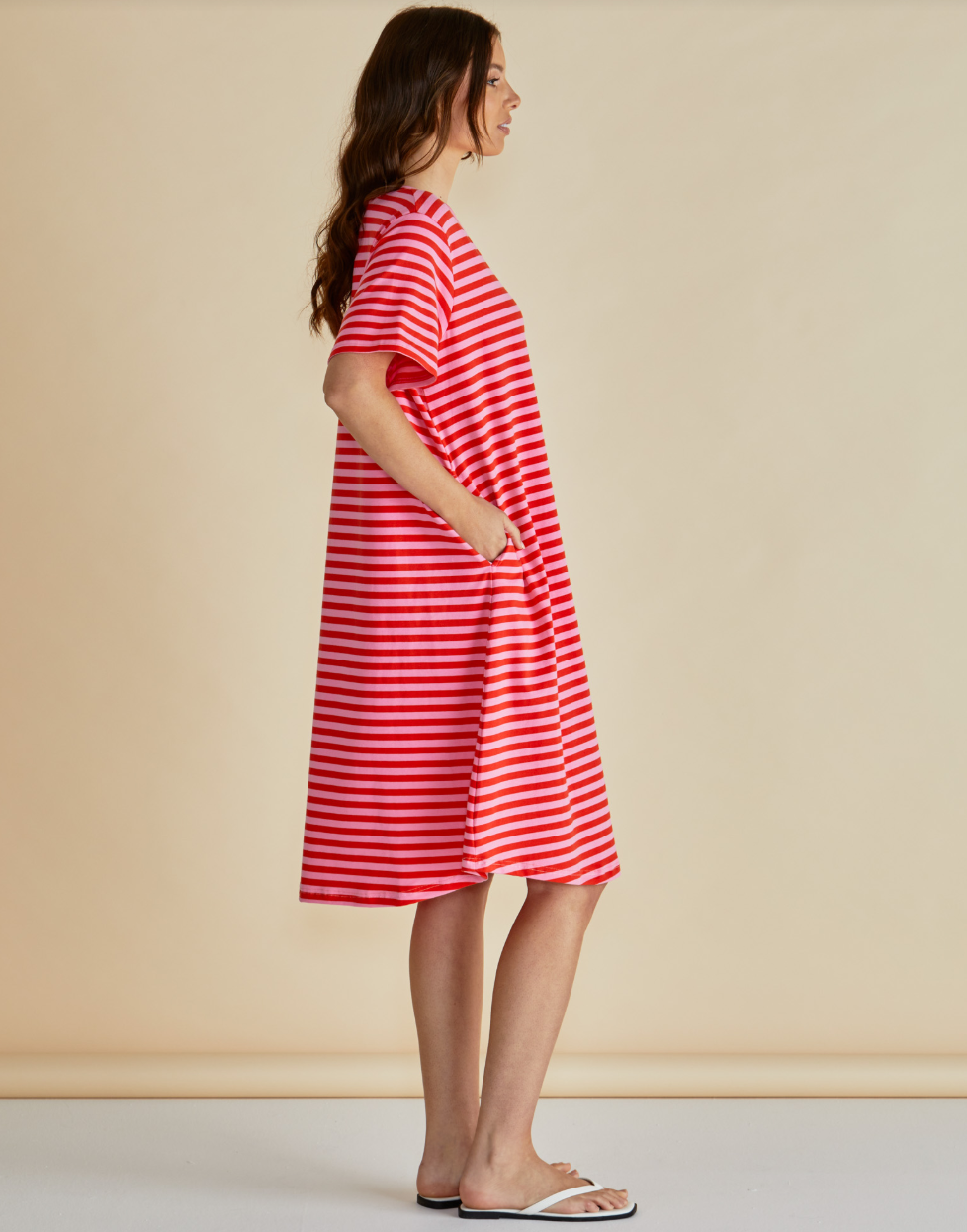 BETTY BASICS ELOISE T SHIRT DRESS PINK/ RED STRIPE