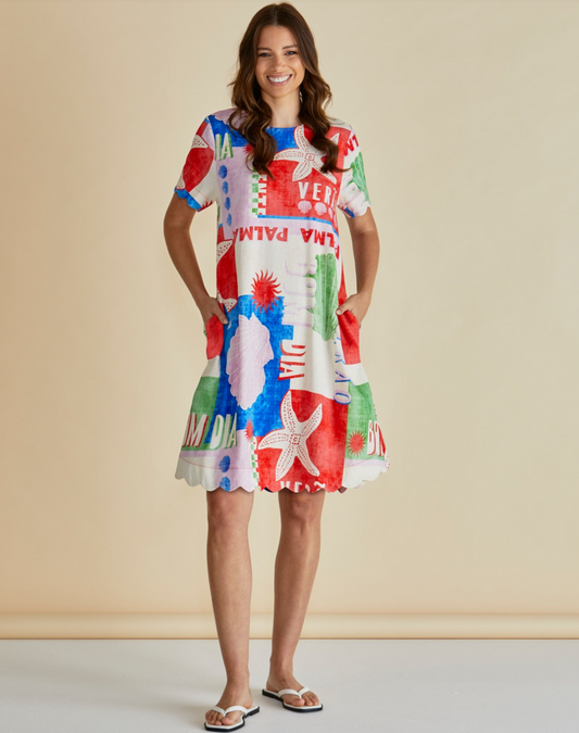 BETTY BASICS DAWN SHIFT DRESS SEASHELL PRINT