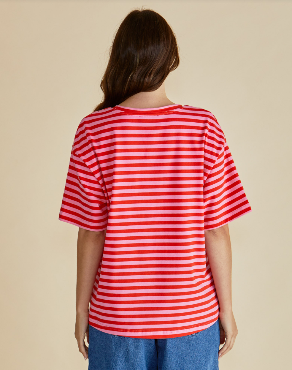 BETTY BASICS RELAX BOXY TEE PINK/ RED STRIPE