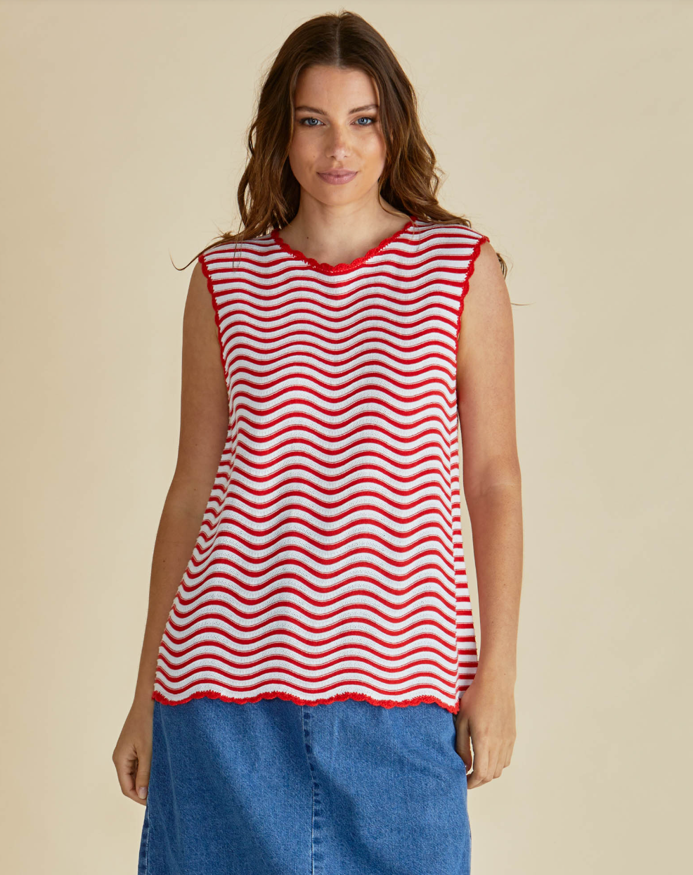 BETTY BASICS AVIVA TANK RED/ WHITE STRIPE