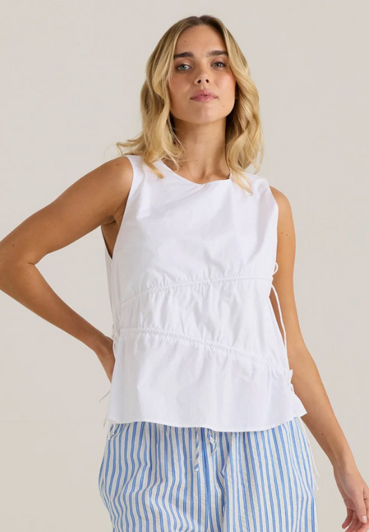 SASS ELIN GATHERED TIE TOP WHITE