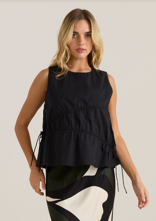 SASS ELIN GATHERED TIE TOP BLACK