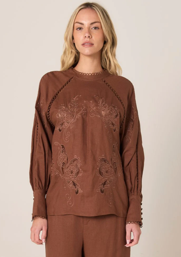 FATE & BECKER AVEN EMBROIDERED BLOUSE CINNAMON