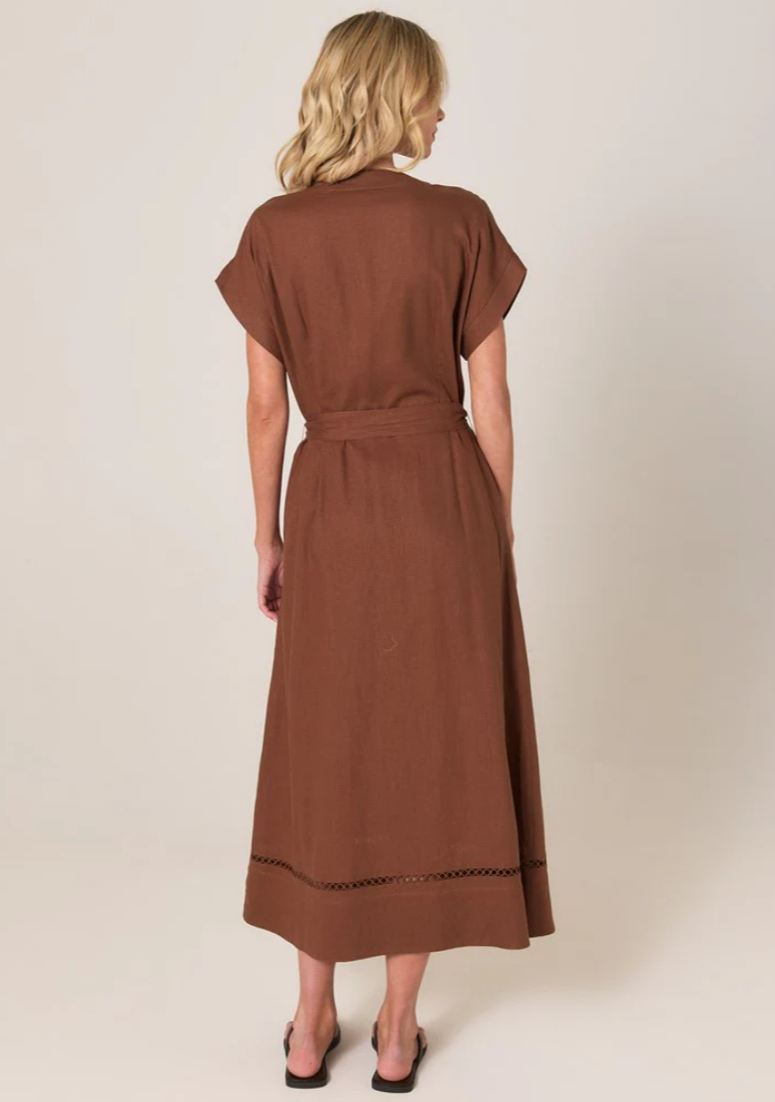 FATE & BECKER AVEN EMBROIDERED DRESS CINNAMON