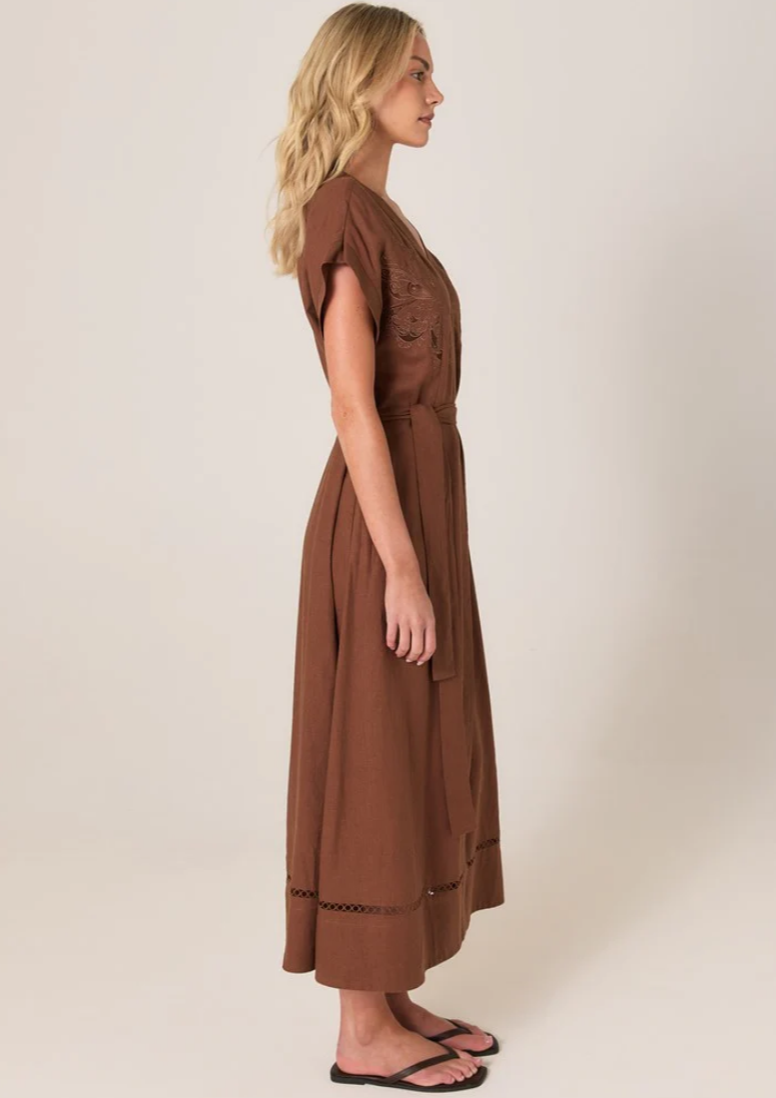 FATE & BECKER AVEN EMBROIDERED DRESS CINNAMON