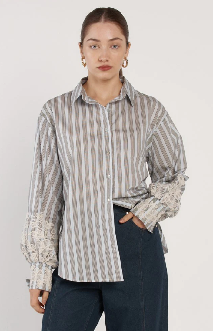 FATE & BECKER PALOMA STRIPED EMBRIODERED SHIRT BLUE