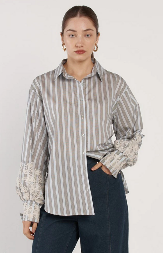 FATE & BECKER PALOMA STRIPED EMBRIODERED SHIRT BLUE