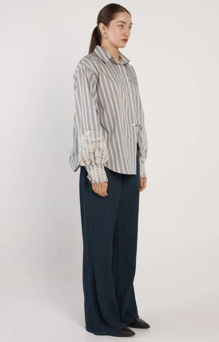 FATE & BECKER PALOMA STRIPED EMBRIODERED SHIRT BLUE