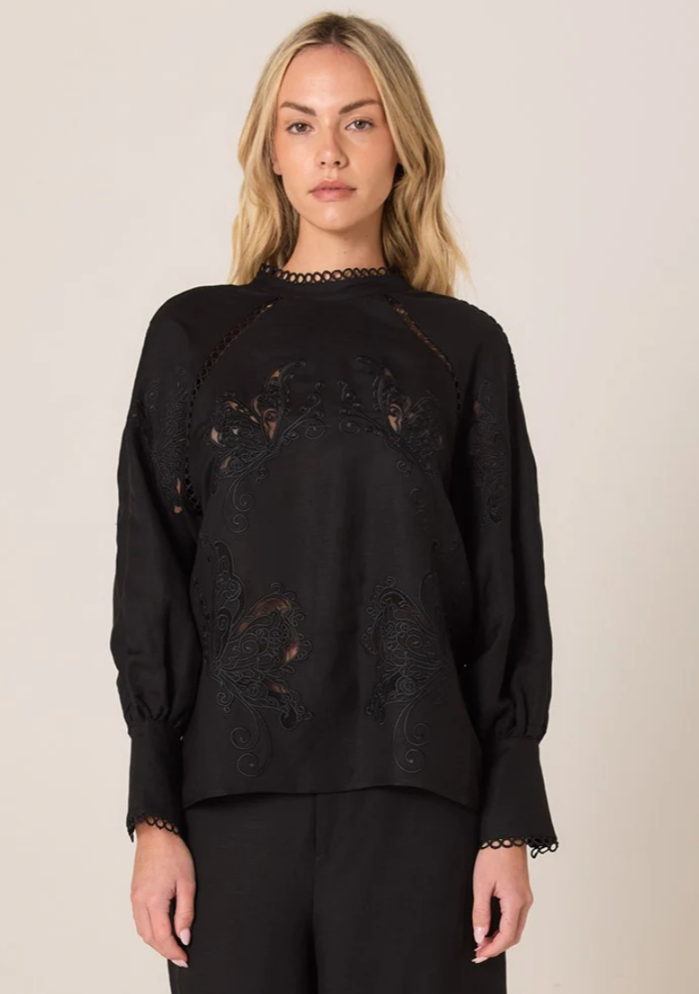 FATE & BECKER AVEN EMBROIDERED BLOUSE BLACK