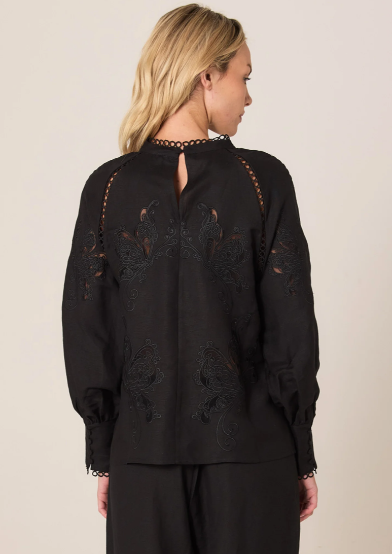 FATE & BECKER AVEN EMBROIDERED BLOUSE BLACK