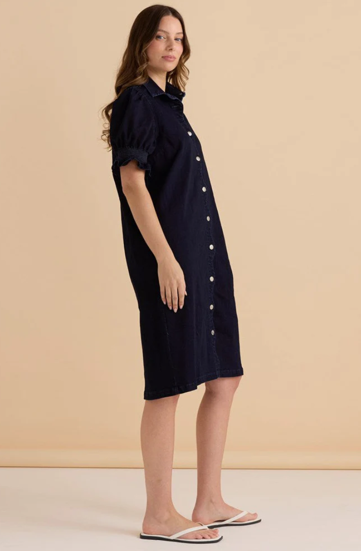 BETTY BASICS SCALLOP DENIM DRESS