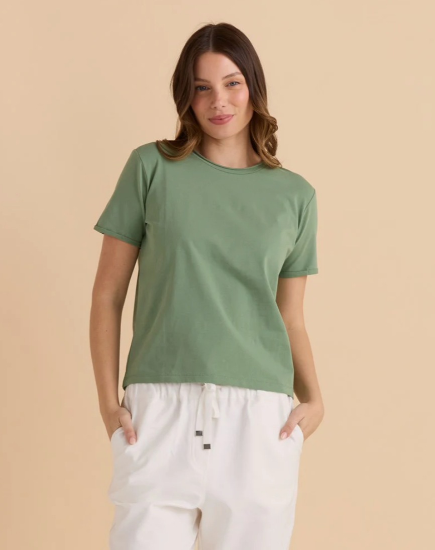BETTY BASICS COTTON SLIM TEE GREEN