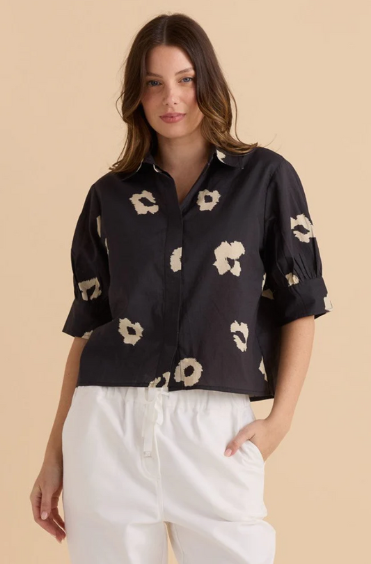 BETTY BASICS REAGAN POPLIN SHIRT LEOPARD