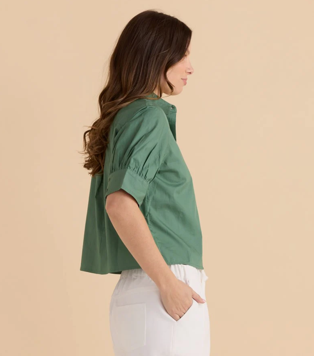 BETTY BASICS REAGAN POPLIN SHIRT GREEN