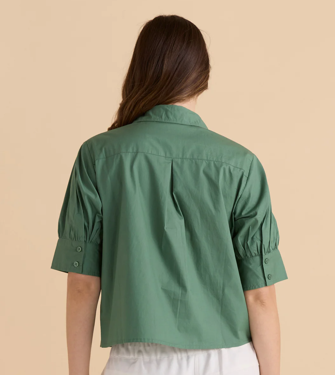 BETTY BASICS REAGAN POPLIN SHIRT GREEN