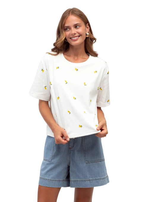 LABEL OF LOVE LEMON EMBROIDERED TEE
