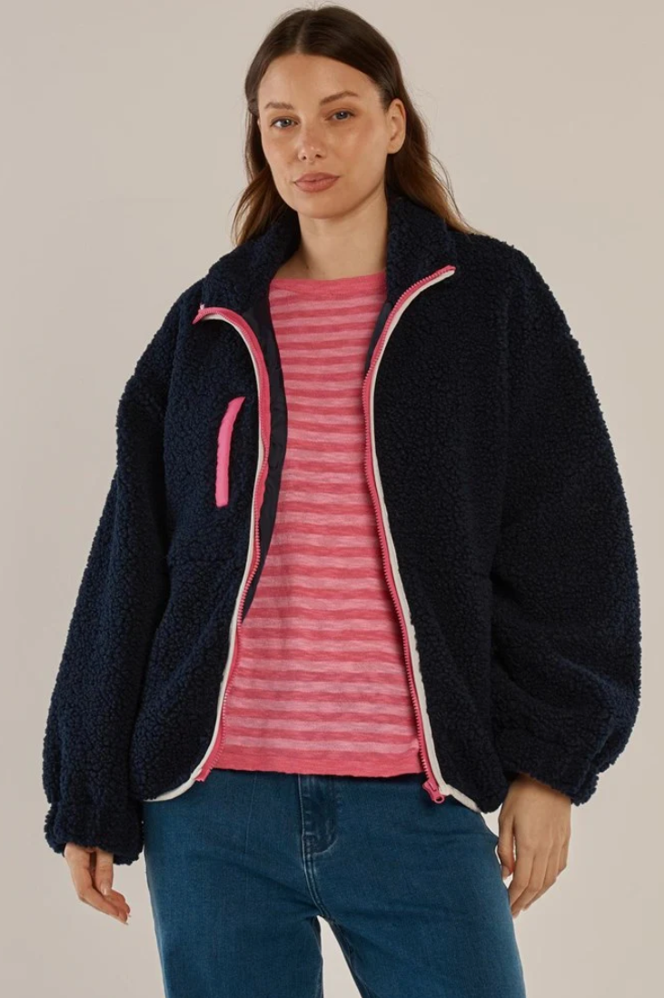 BETTY BASICS JAYNE FLEECE JACKET NAVY
