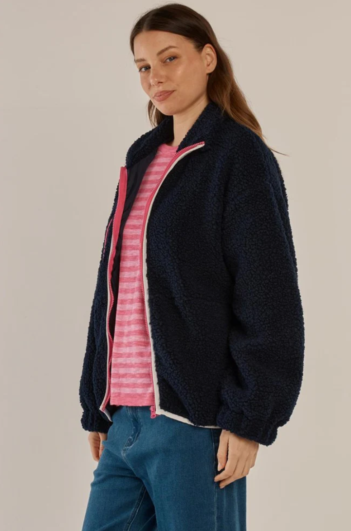 BETTY BASICS JAYNE FLEECE JACKET NAVY