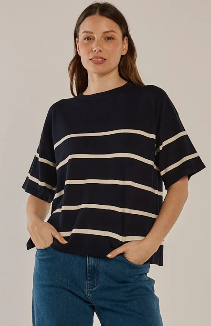 BETTY BASICS BAILEY BOXY TOP NAVY