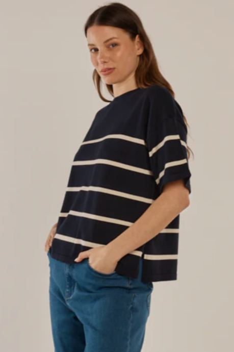 BETTY BASICS BAILEY BOXY TOP NAVY