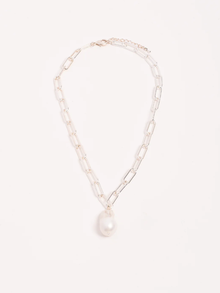 ADORNE PEARL PENDANT NECKLACE SILVER