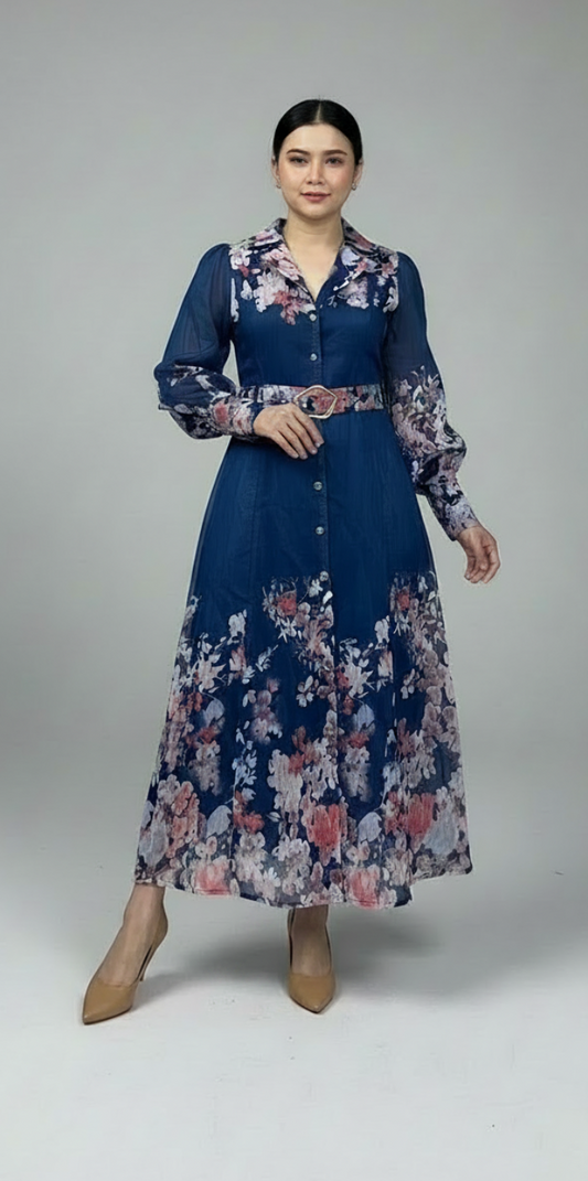 LORRAINE FLORAL MAXI DRESS BLUE