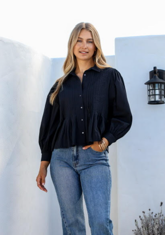 ELISA PINTUCK BLOUSE BLACK