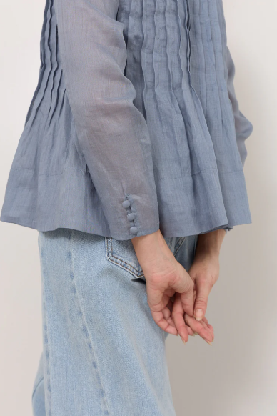 ADORNE CAMILLE LONG SLEEVE PLEATED TOP BLUE