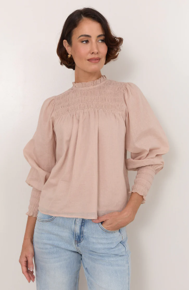 ADORNE VALENTINA SHIRRED TOP STONE