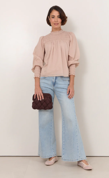 ADORNE VALENTINA SHIRRED TOP STONE