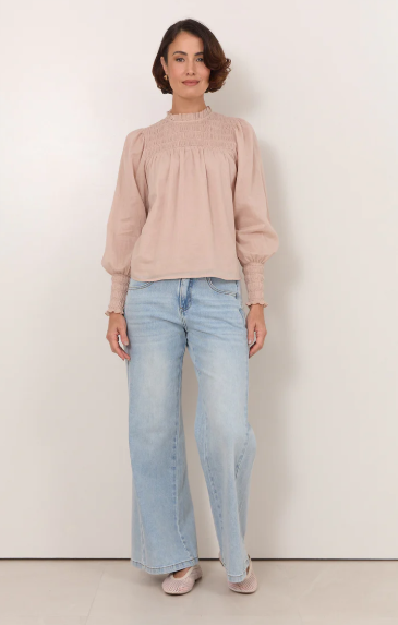 ADORNE VALENTINA SHIRRED TOP STONE